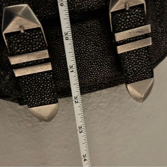 Rebecca Minkoff Black Leather Buckle Bag Crossbody Pebbled Silver - Picture 6 of 16